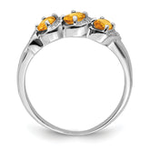 Sterling Silver Rhodium 3 Stone Citrine & Diamond Ring